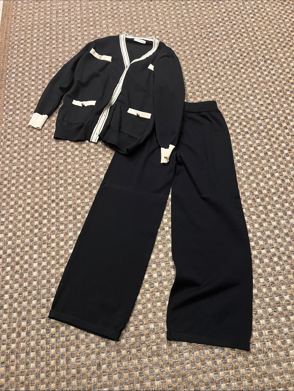 Ladies small/ medium  Black Two-Piece sweater  Set with Contrast Trim